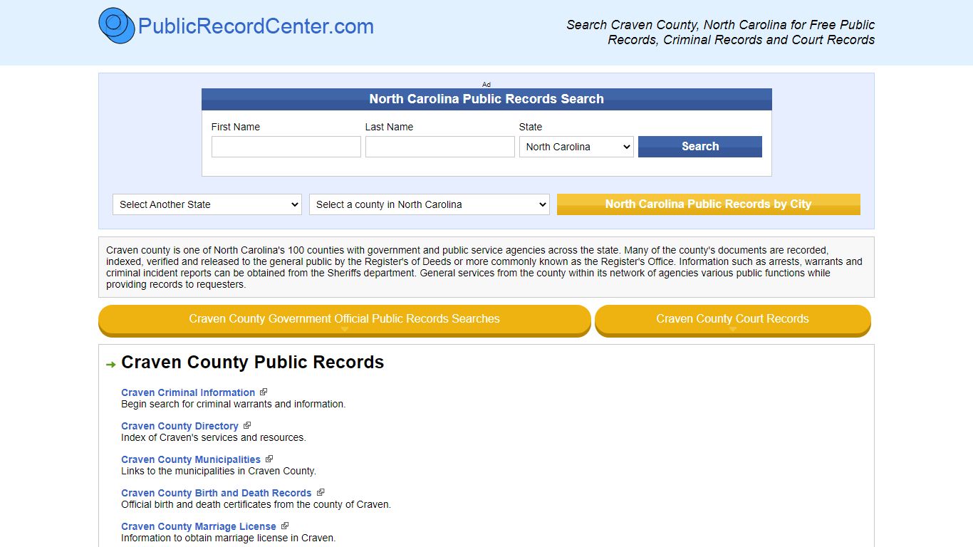 Craven County North Carolina Free Public Records - Court ...